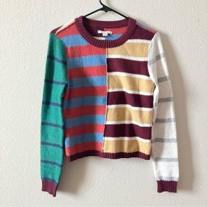American Eagle Colorful Preppy Retro Striped Patchwork Crewneck Sweater S
